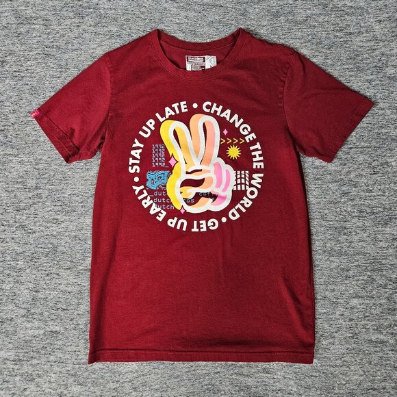 Dutch Bros Shirt Mens Medium Red Stay Up Late Change The World Graphic T Coffee - Picture 1 of 8